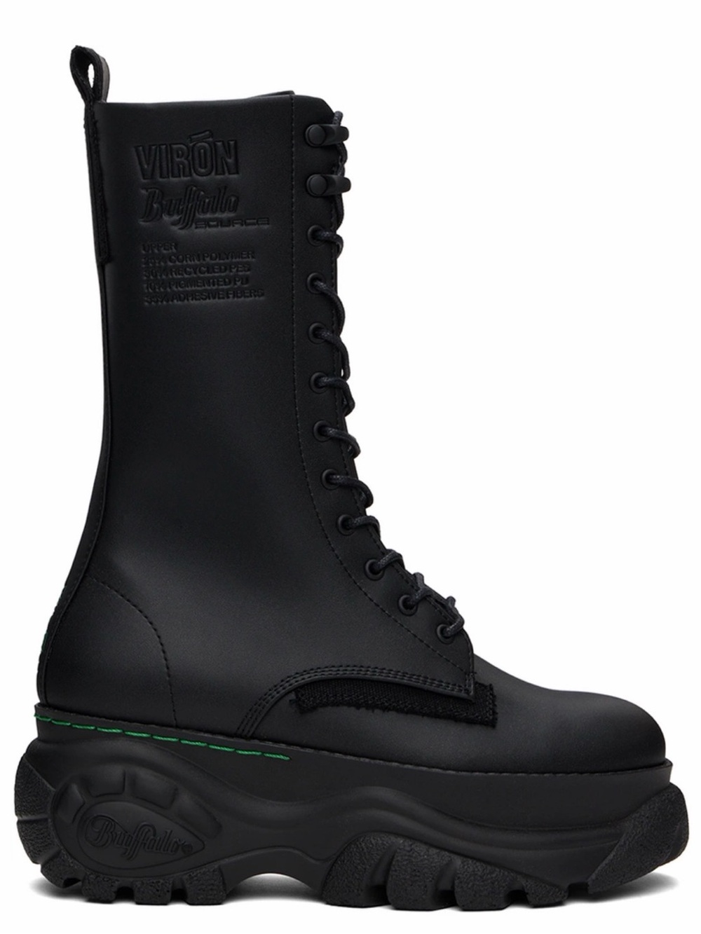 VIRON x Buffalo Source Black Vegan Platform Combat Boots Size 37 VGUC